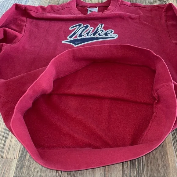 Vtg 90s Y2K Nike Flocked Spell Out Logo Fleece Crewneck Sweatshirt Mens XL Red - Picture 9 of 10